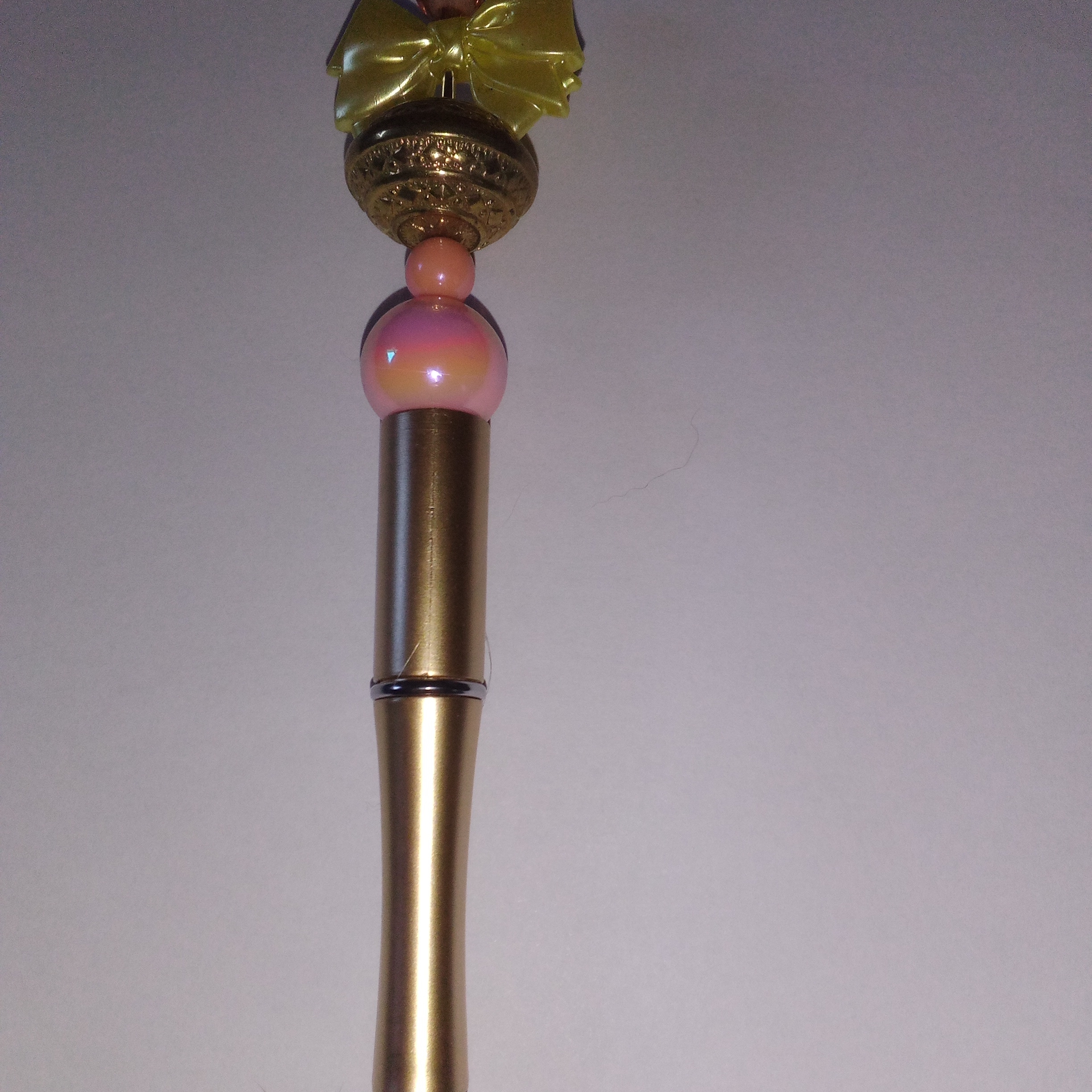 Gold-Tone Decorative Pen With Pink Accent Bead